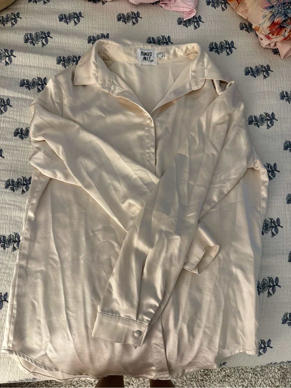 Princess Polly Soft Cream Satin Button-Front top